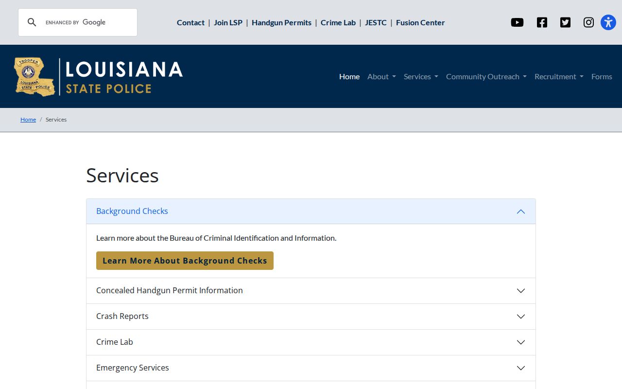 St. Tammany Parish criminal history access through Louisiana State Police services