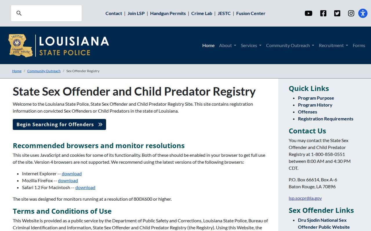 St. Tammany Parish sex offender check at the Louisiana registry gateway
